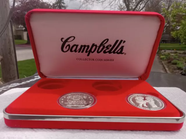(2) Campbell's Soup Collector Coins, 1 oz .999 Silver each, Collector Coin Box