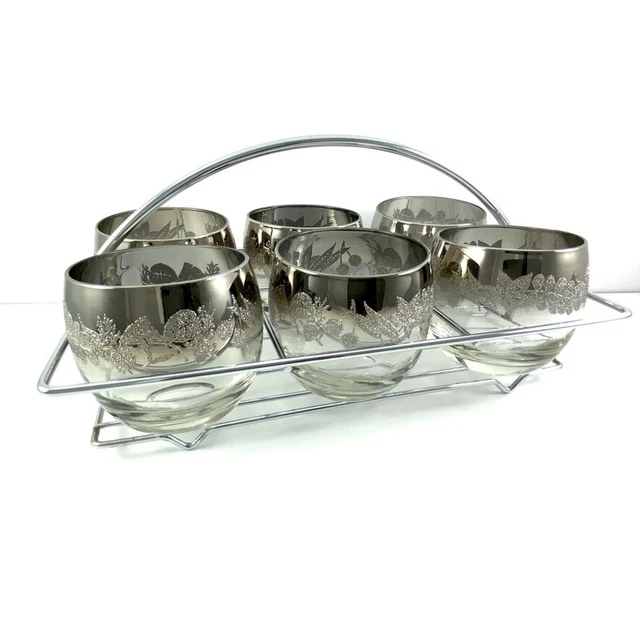 Queen Rolly Poly VINTAGE QUEEN'S LUSTERWARE Roly Poly Glasses Caddy Beverage Set of 6 ...