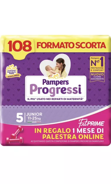 Pampers Progressi Junior, 108 Pannolini, Taglia 5 (11-25 Kg) Confezione Esapack