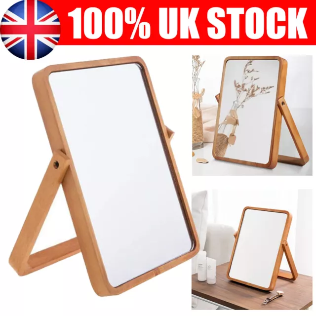 Natural Wood Tabletop Make Up Mirror Bamboo & Wooden Vanity Cosmetics With Stand