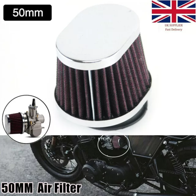 Motorcycle 50MM Air Filter Carburetor Pod Cleaner Elliptical Intake Universal