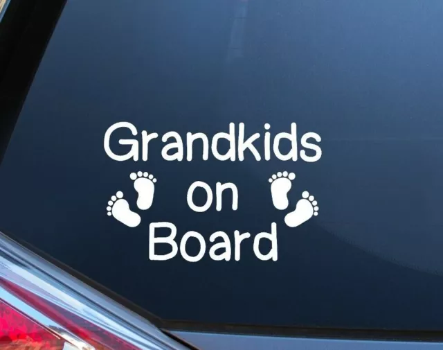 Grandkids on Board Car Window Glass Sticker Vinyl Decal Child Van Sign Feet Baby