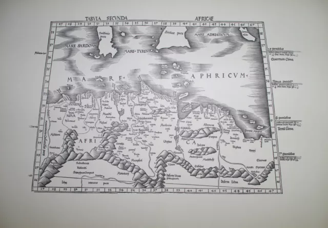 PTOLEMY MAP ANCIENT CENTRAL N. AFRICA, 1520 (1970's FACSIMILE) IMAGE 53.5 x 34cm