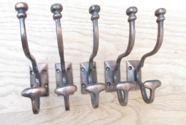 5 X cast iron vintage antique old design hat and coat hooks coat hanging board
