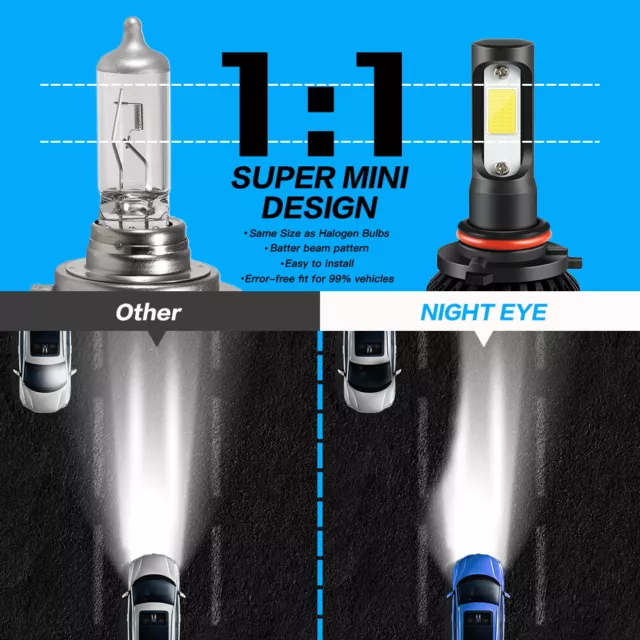 Nighteye 2x 9005 HB3 LED Phare de voiture Headlight Ampoule 72W 9000LM 6500K 2