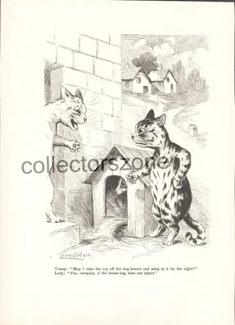 Louis Wain Cats Outside The Dog Kennel Book Print Taken From 1910 Annual 9x7 In