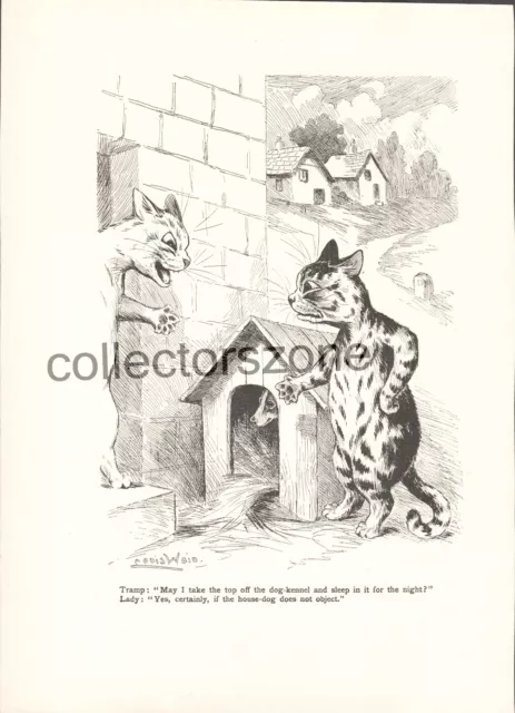 Louis Wain Cats Outside The Dog Kennel Book Print Taken From 1910 Annual 9x7 In