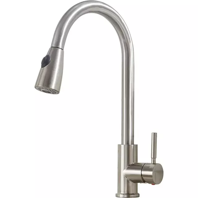 Commercial Kitchen Sink Faucet Pull Out Sprayer Mixer Tap Brushed Nickel Single