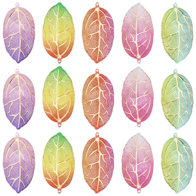 50 Stück Bunte Blatt Charms Blätter Anhänger aus Acryl DIY Basteln Dekorationen