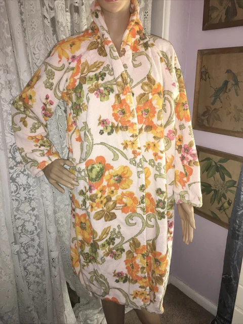 Vintage Floral Terry Cloth Robe 1970's, OS