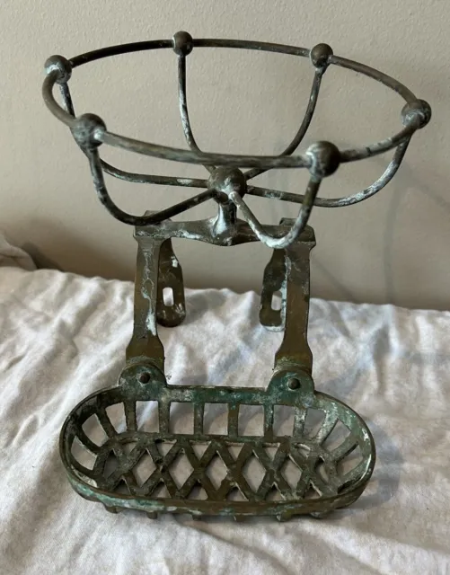 Antique Victorian Brass Soap Dish Sponge Holder Claw Foot Tub Over-the-Rim Mount
