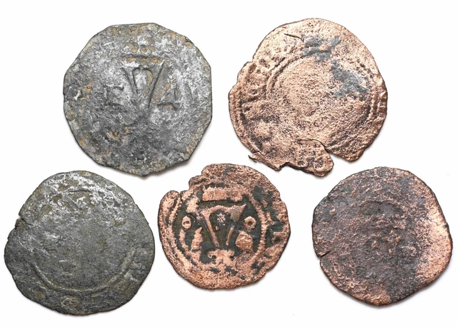 SANTO DOMINGO, Carlos & Joanna, 1516-56, First mint in Americas! Lot of 5