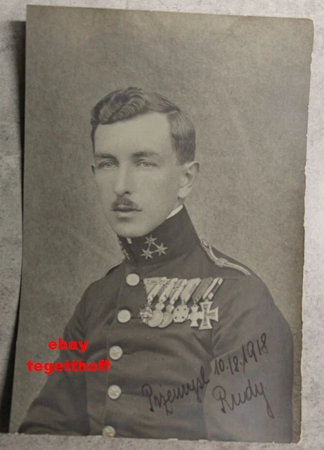 Seltene Foto Kuk 1Wk Tapfere Offizier Von Przemysl Viele Orden Mvk Ek 1918 Artil