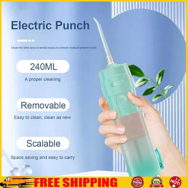 Irrigatore dentale elettrico 240 ml retrattile ricaricabile per uso da viaggio (verde)