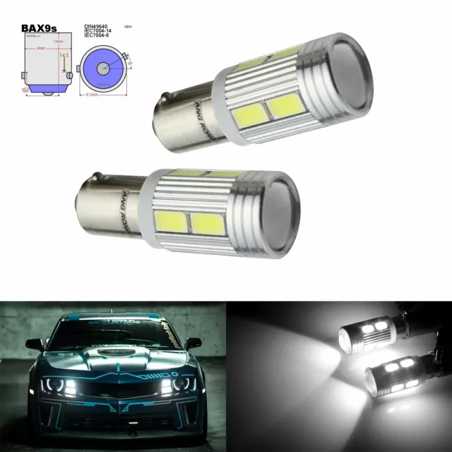 2x BAX9S H6W 10 SMD LED Ampoules Veilleuse Voiture Auto Blanc Xenon Lampe 12V