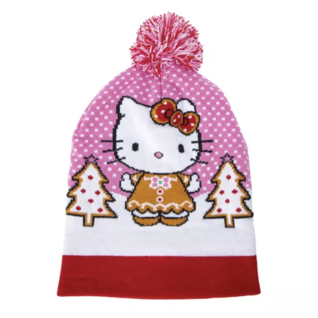 Hello Kitty Gingerbread Pom Beanie Toboggan Holiday Christmas Pink Kawaii NEW