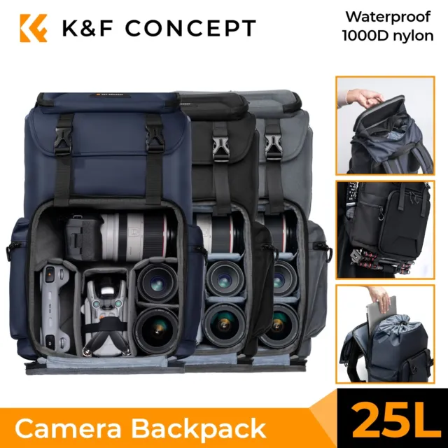 K&F Concept 25L Camera Backpack Hard Shell Bag Large Capacity fr DSLR with Cover