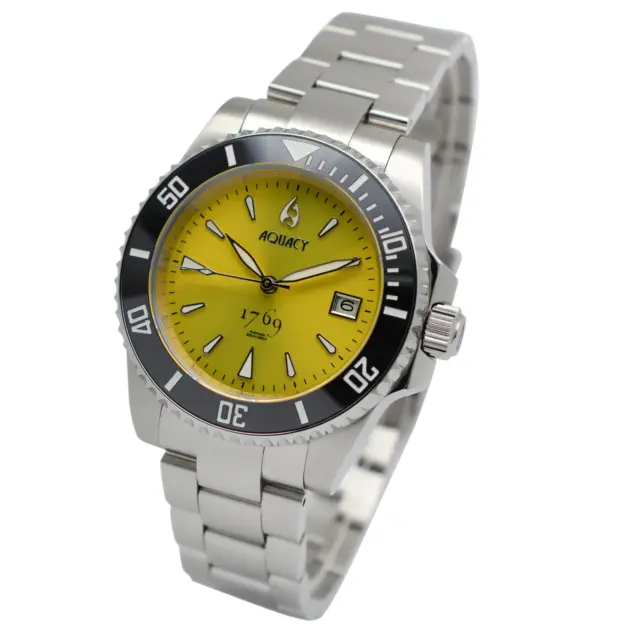 Aquacy 1769 Hei Matau Men's Automatic 300M Yellow Diver Watch ETA SWISS MOVEMENT