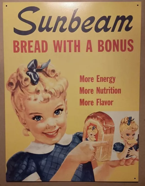 Vintage Little Miss Sunbeam Bread Ad Lithographed Steel Metal Sign Poster Retro