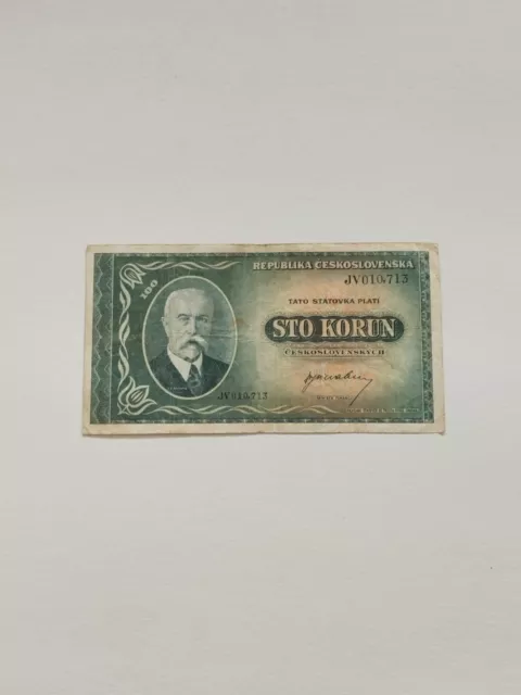 100 Korun 1945 , Tschechoslowakei , Banknoten , Geldscheine , Papiergeld