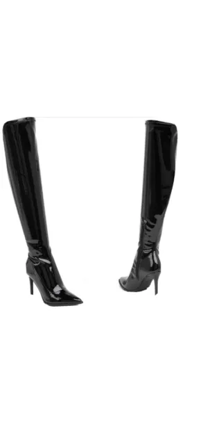 Steve Madden Black Leather Patent Stiles Boot with Zipper NEVER WORN!