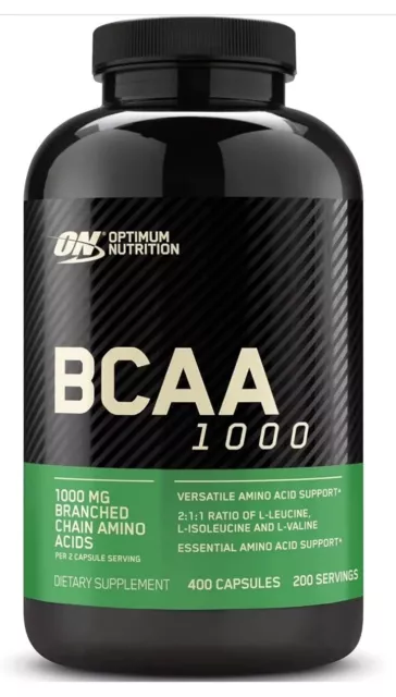 Optimum Nutrition BCAA 1000 Branched Chain Amino Acid - 400 Capsules EXP 08/2024