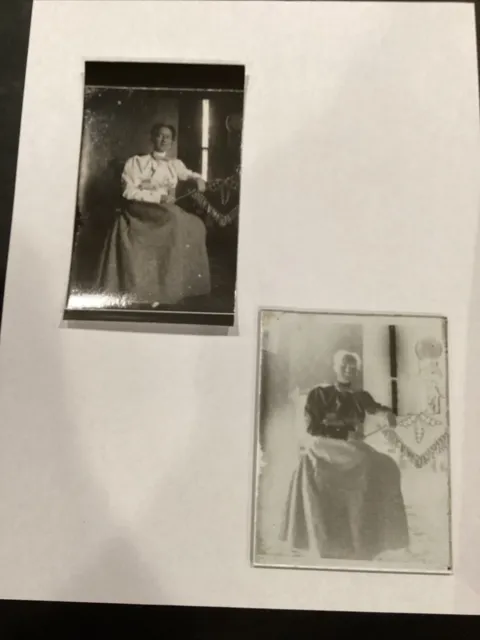 Original Glass Plate Negative & Photo Print Lady Seated Possibly Sewing