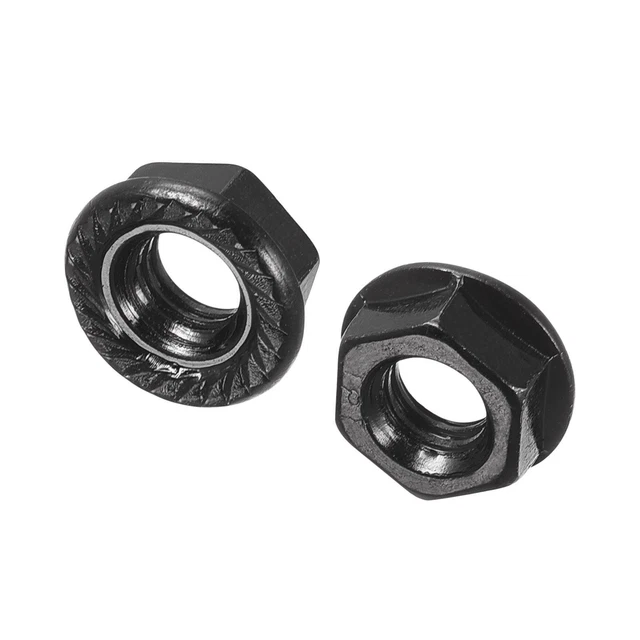 M6 Seghettato Flangia Esagonale Bloccaggio Dadi, Carbonio Acciaio Nero 50pz