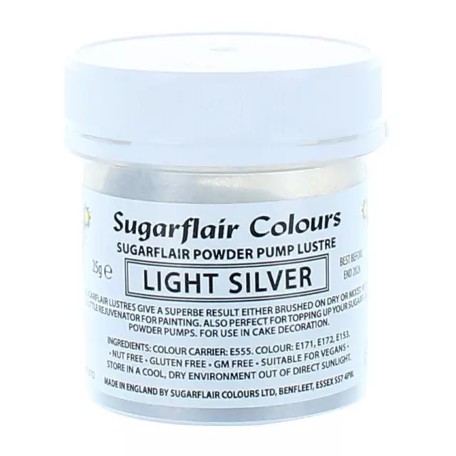 Edible Food Colouring Sugarflair Lustre Light Silver 25G Cake Decorating