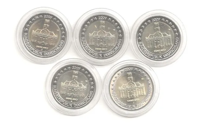 2 Euro Gedenkmünzen BRD 2009 Saarland  ADFGJ