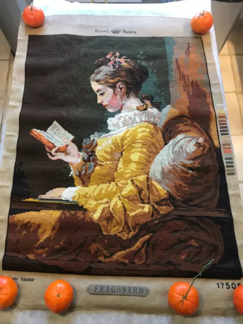 ancien tapisserie Canevas ROYAL PARIS  fini la jeune liseuse Fragonard 83x65 cm