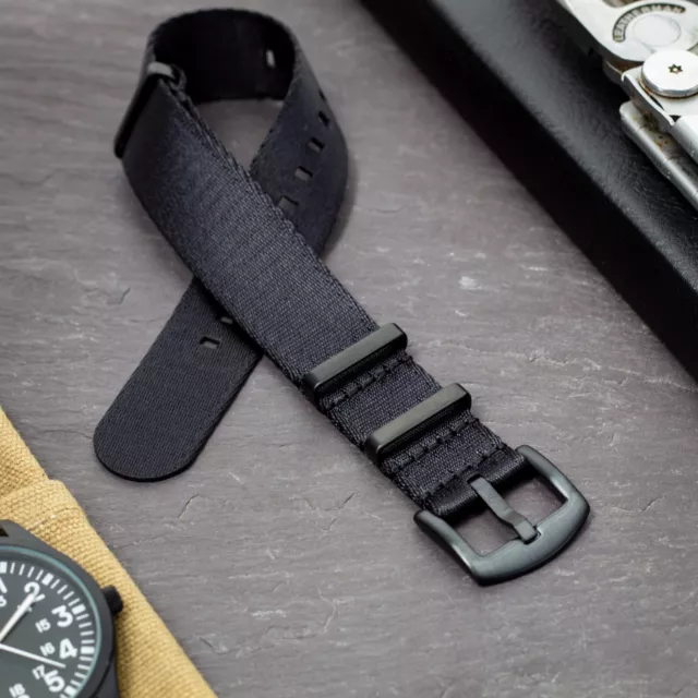 Cinturino orologio stealth nero NATO G10 - cintura di sicurezza PVD nylon - 18 mm 20 mm 22 mm
