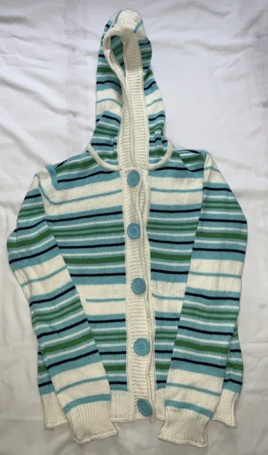 Gap Kids Green And Blue Stripe Hooded Cardigan Size 12-13 Years