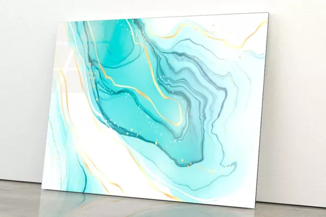 Cyan Mint Liquid Tempered Glass Printing Wall Art Australian Made Quality