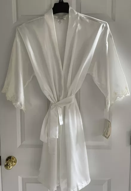 VTG Dentelle Womens Satin Robe Medium Short Embroidery Bridal Scalloped Romantic