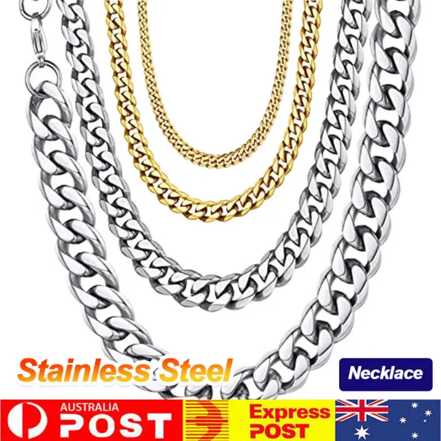 Cuban Chain Curb Necklace Men Women Punk Surgical Stainless Steel Link 3-7mm