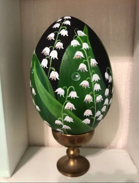 Lily of the Valley Easter Egg on the stand Hand-painted wooden egg