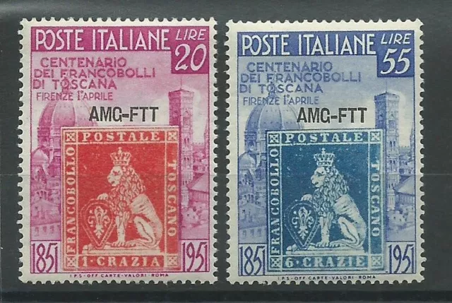 1951 Trieste A Amg-Ftt Cent First Stamps Di Toscana 2 Val MNH MF23242