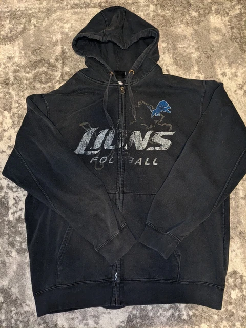 Detroit Lions Official NFL Men's Large Full Zip Up Vintage Black Zip-up Hoodie