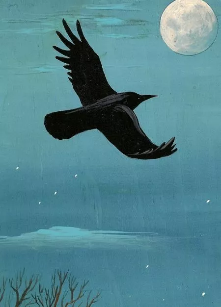 5x7 PRINT OF PAINTING RYTA MOON RAVEN CROW HALLOWEEN WICCA MAGIC GOTHIC BIRD ART