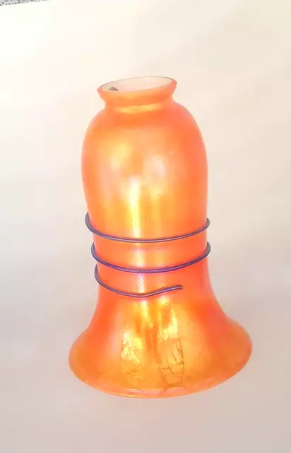 Heron Glass Light / Lamp Shade - Tall Bell - Orange with Blue - Hand Blown in UK