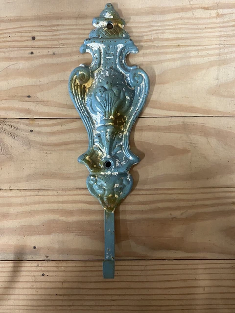 Blue Victorian Ornate Wall Key Hook Cast Iron Rustic Antiqued Coat Towel