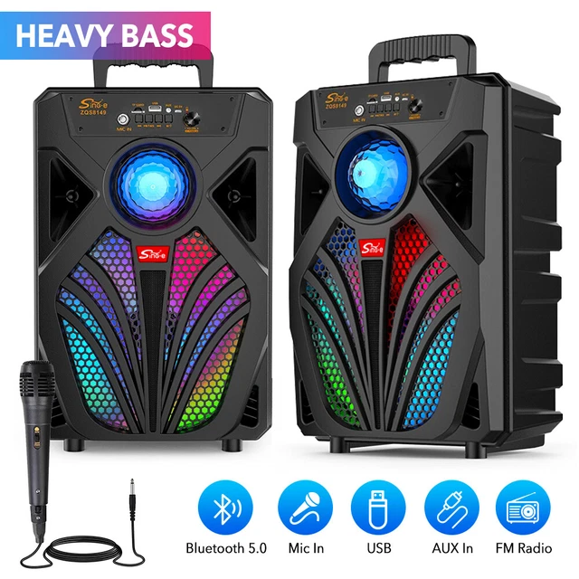 8& RGB PORTABLE Bluetooth Speaker Subwoofer Wireless LED TWS Heavy Bass ...
