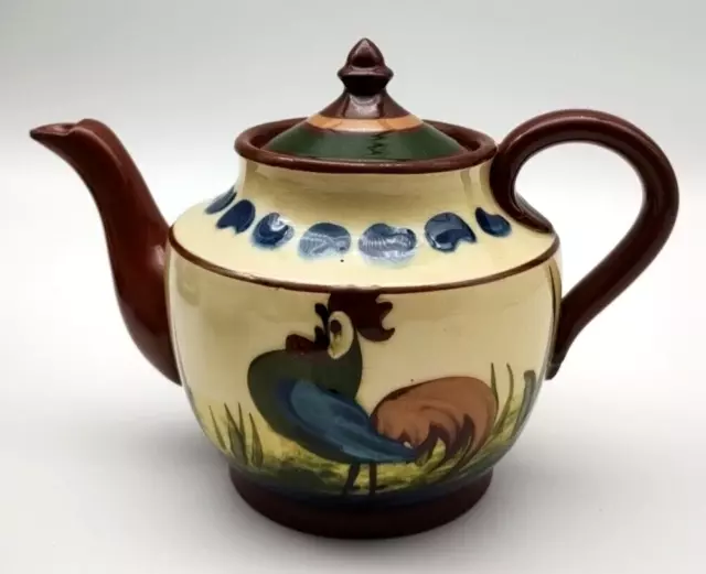 Teapot Longpark Pottery Made In Torquay Motto Ware Cockerel Devon Vtg Watcombe