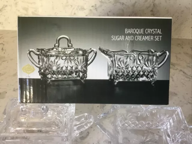 Vintage Shannon Crystal By Godinger Baroque Sugar Bowl with Lid and creamer