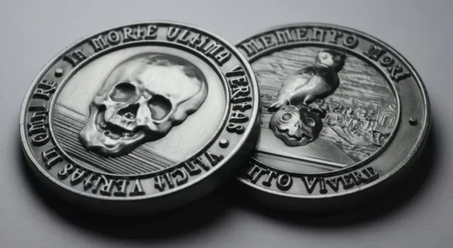 MEMENTO MORI / VIVERE Reminder Coin. Antique Nickel. Owl/Death/Wisdom/Stoic