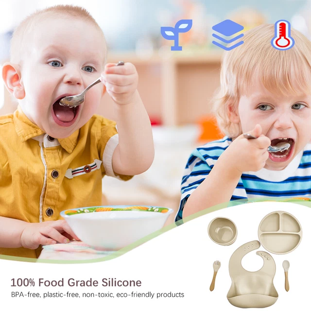 Juego de 5 piezas/plato de alimentación para bebés con biberón sin BPA para vajilla para bebés niños