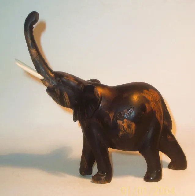 Old ELEPHANT Hand Carved Wood Art Sculpture Statue Figurine Vintage Antique 6"