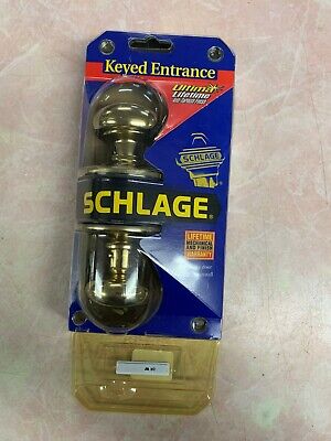 Schlage Keyed Entry Door Knob Brass Finish Round F51 V4 Entrance Door New