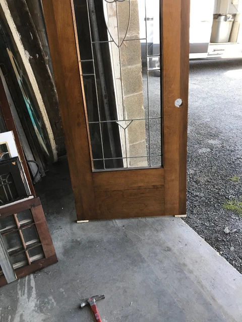 MARTOL338 Antique Burch Beveled and leaded glass door Tulip Design 34 x 78.75 10